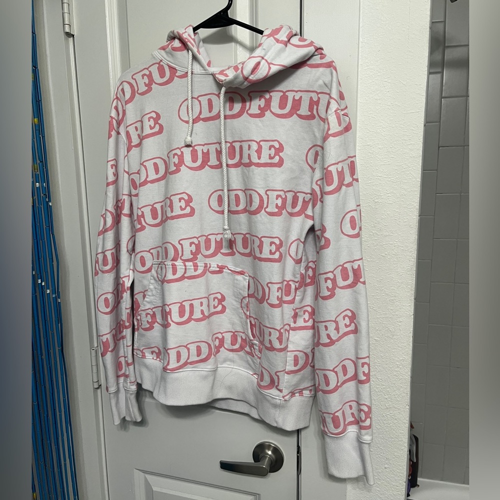 White and light pink Odd future hoodie by Tyler the creator